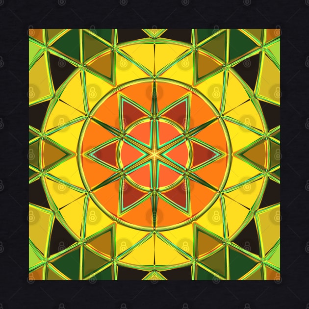 Cartoon Mandala Yellow Orange and Green by WormholeOrbital